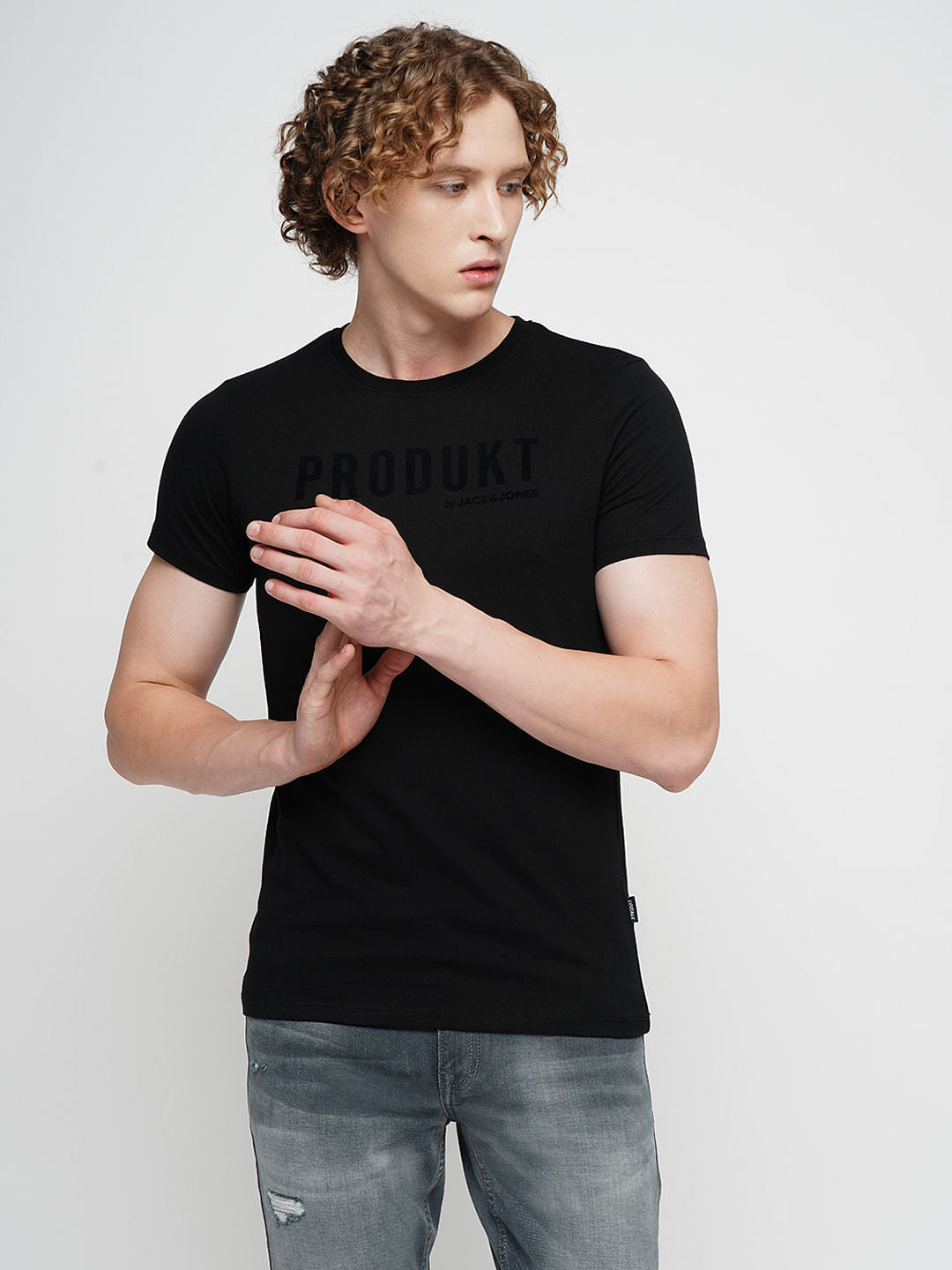 PRODUKT by JACK&JONES Black Logo Text Crew Neck T-shirt