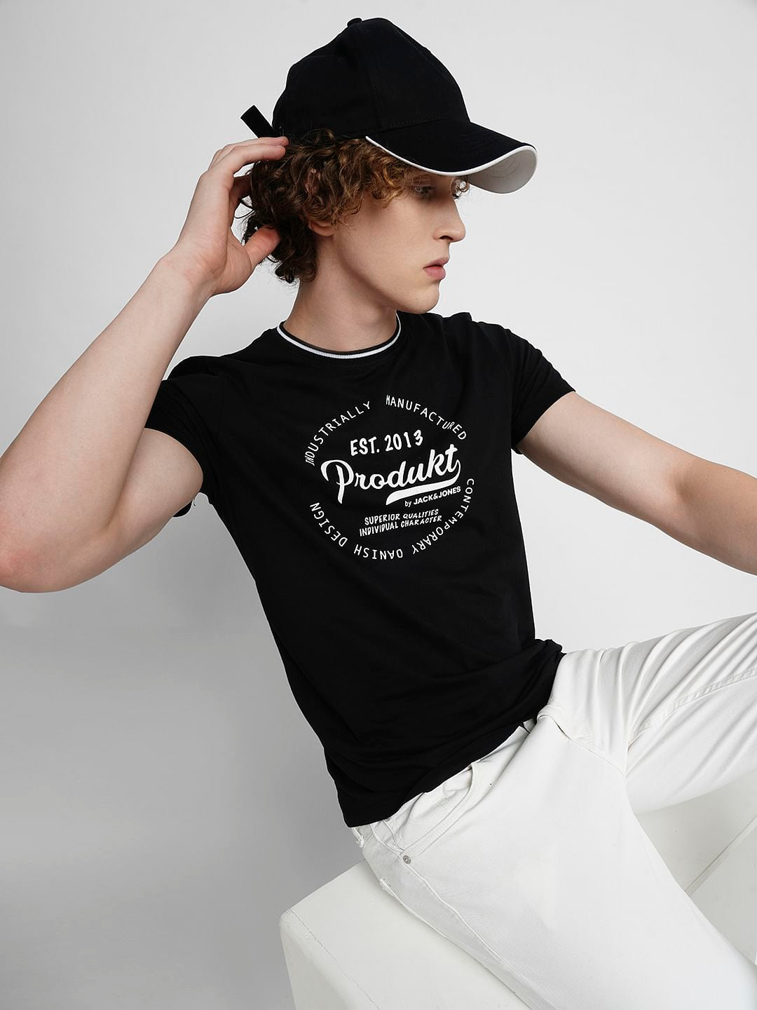PRODUKT by JACK&JONES Black Logo Text Crew Neck T-shirt - S