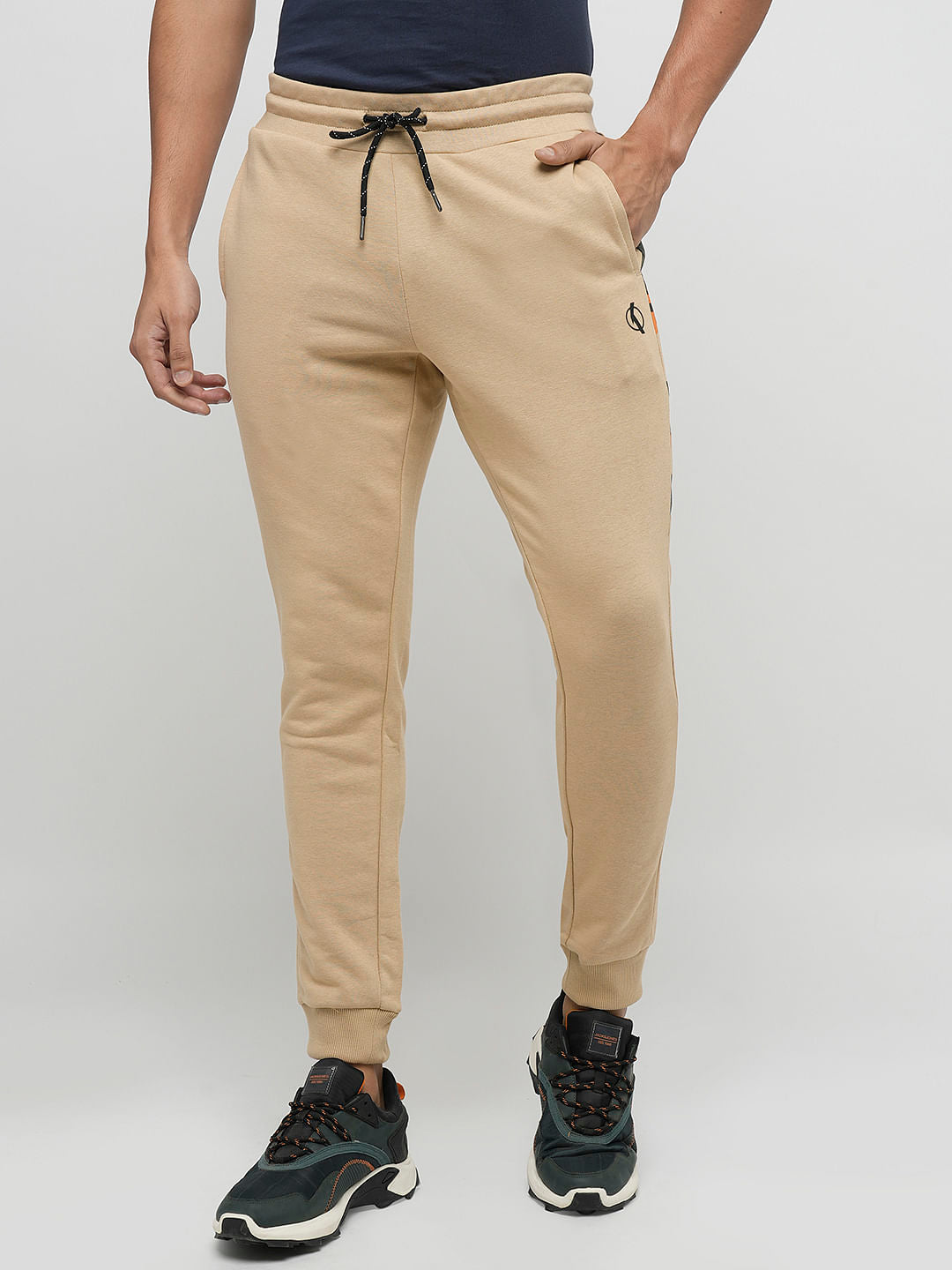 PRODUKT by JACK&JONES Beige Mid Rise Cotton Trackpants