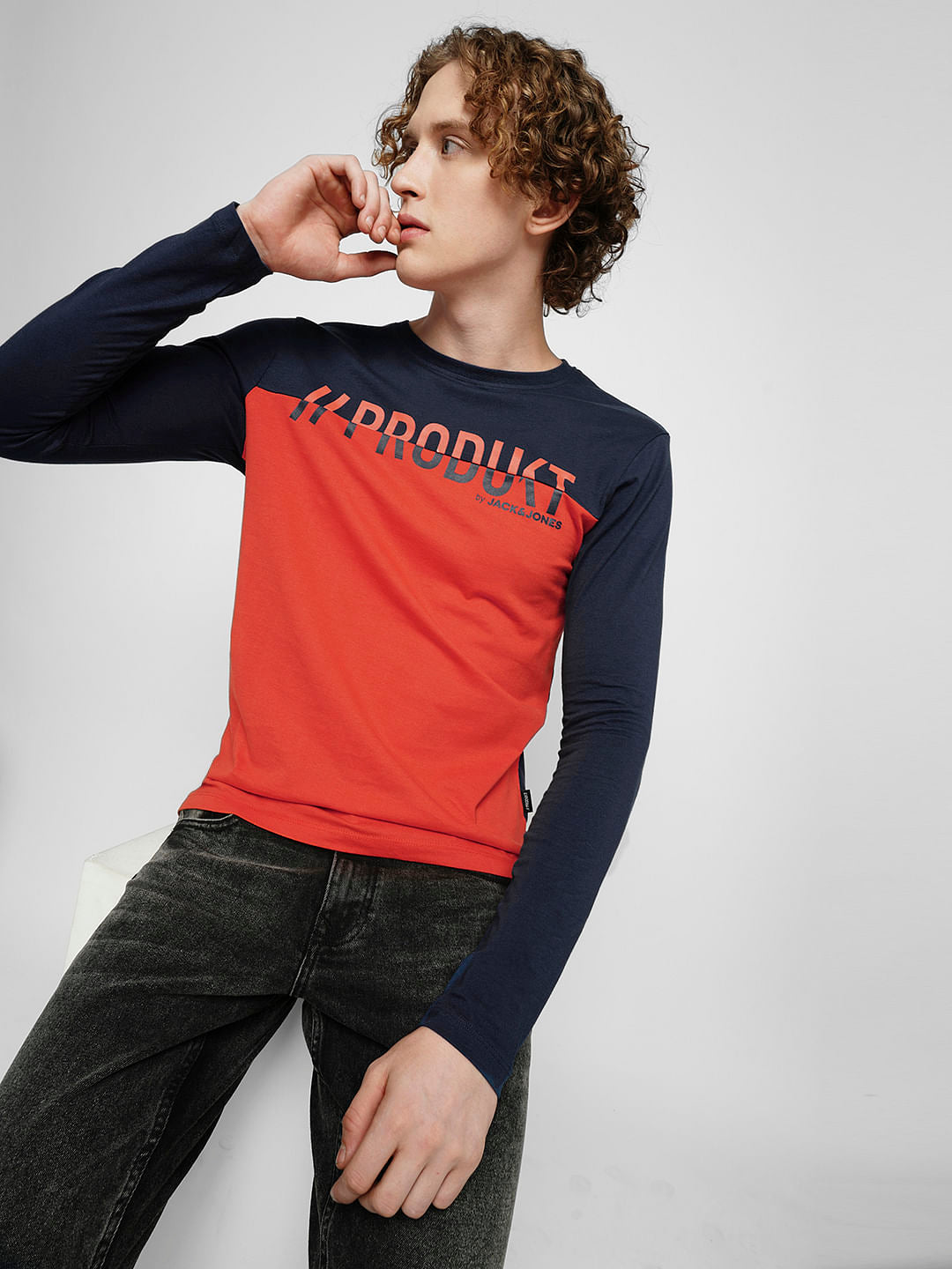 PRODUKT by JACK&JONES Red Colourblocked Full Sleeves T-shirt - S