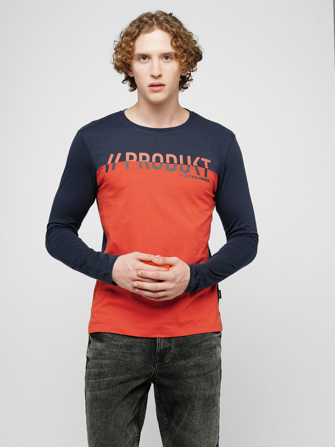PRODUKT by JACK&JONES Red Colourblocked Full Sleeves T-shirt