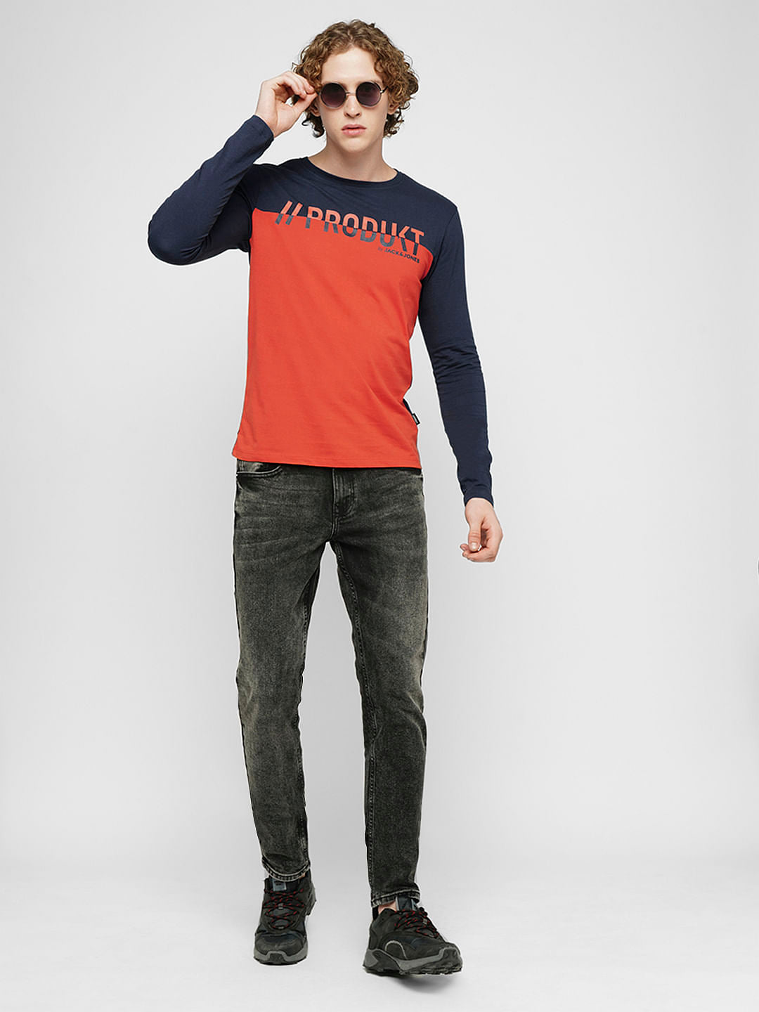 PRODUKT by JACK&JONES Red Colourblocked Full Sleeves T-shirt