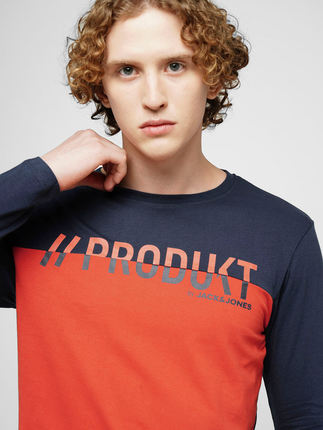 PRODUKT by JACK&JONES Red Colourblocked Full Sleeves T-shirt