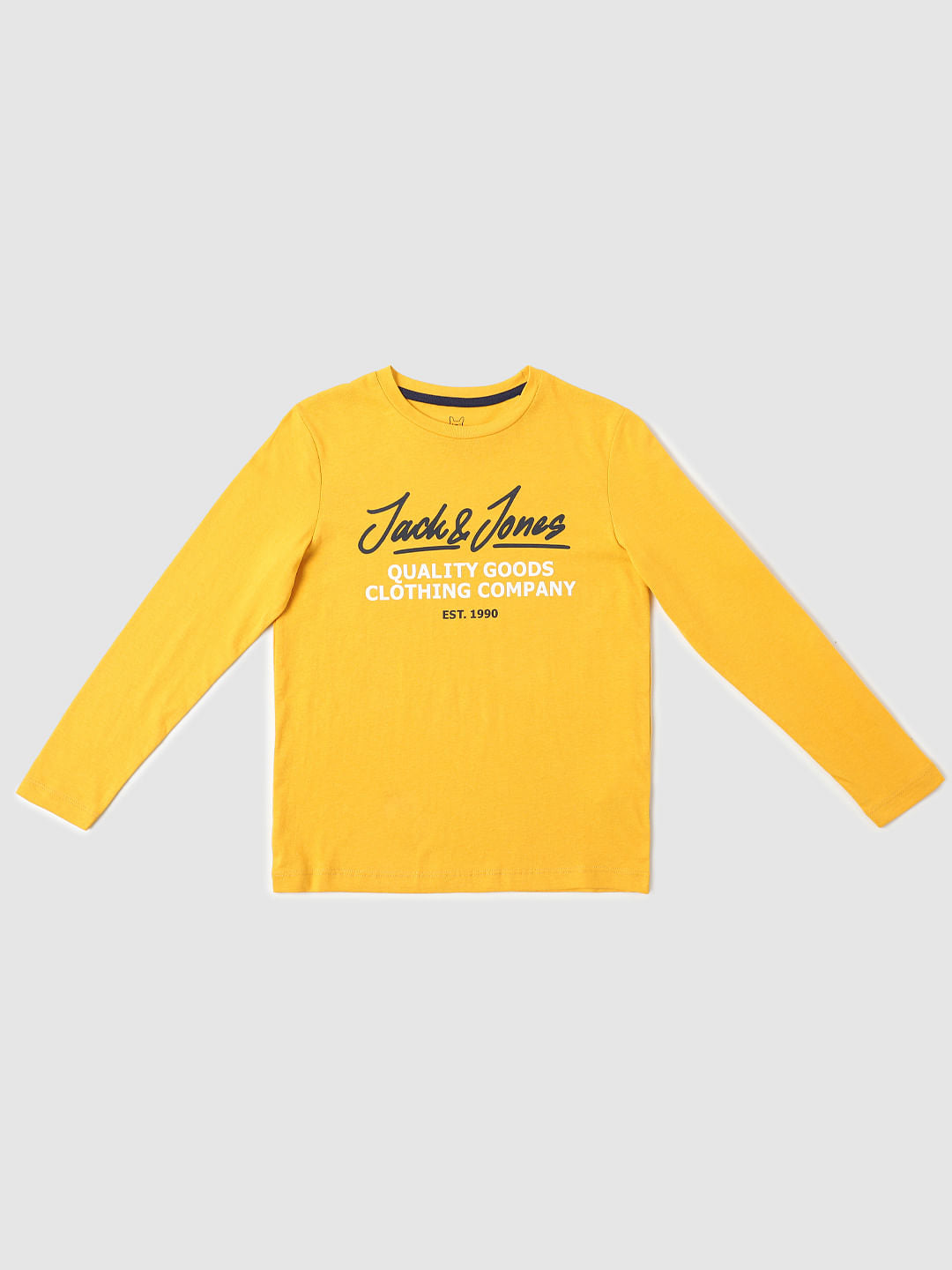 BOYS Yellow Logo Print Full Sleeves T-shirt - 4/5Y
