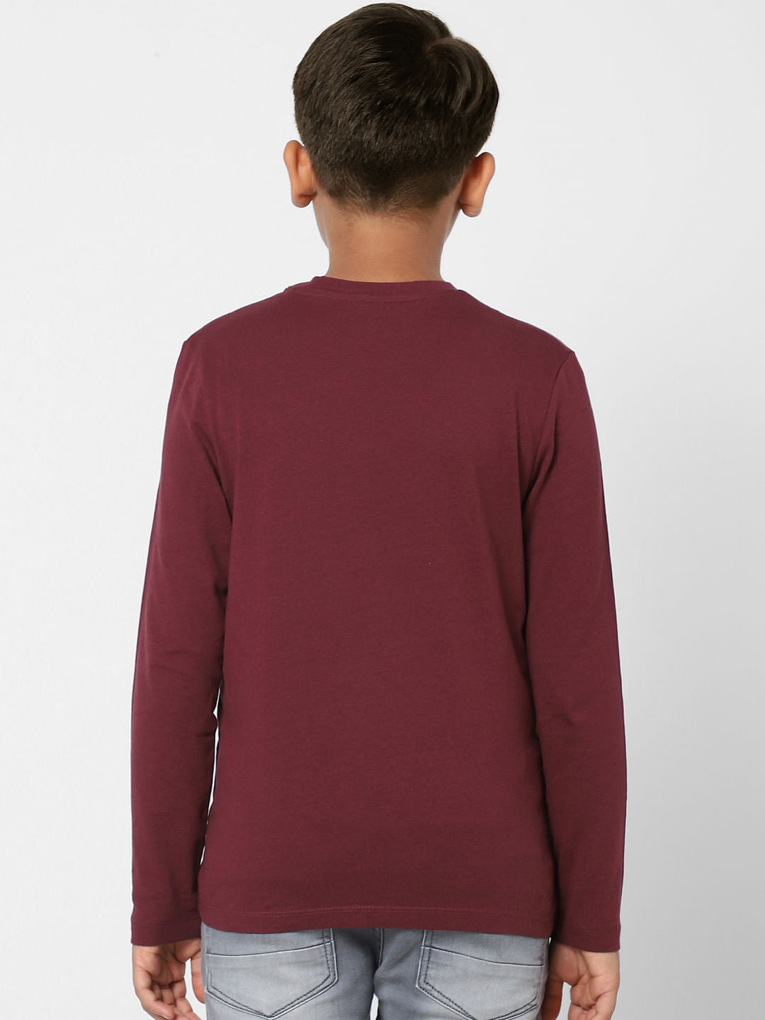 BOYS Maroon Logo Print Full Sleeves T-shirt