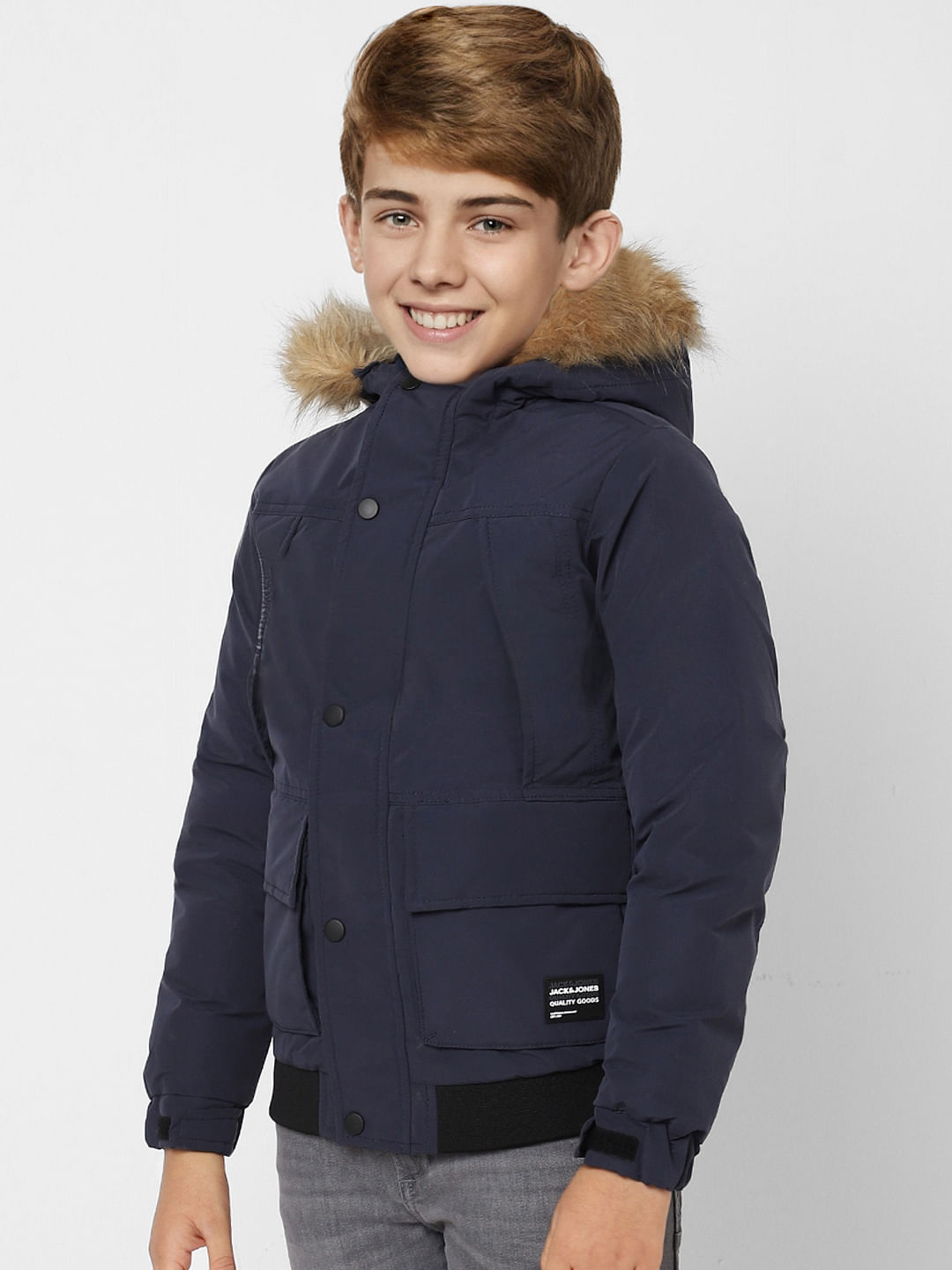 BOYS Blue Faux Fur Hooded Winter Jacket