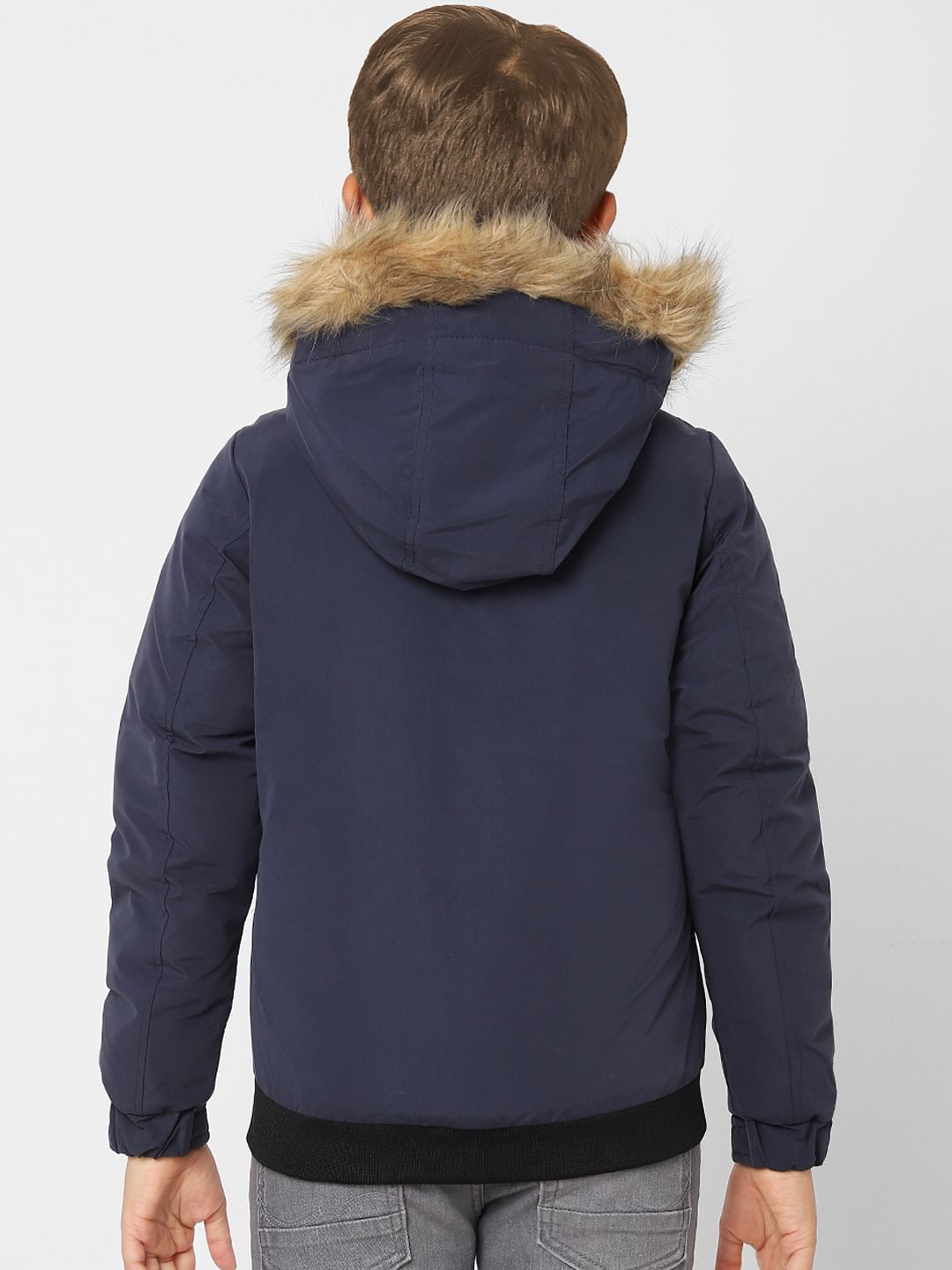 BOYS Blue Faux Fur Hooded Winter Jacket