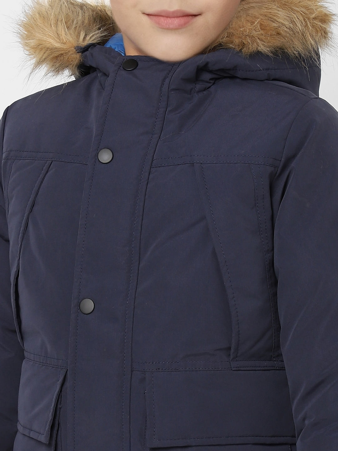 BOYS Blue Faux Fur Hooded Winter Jacket