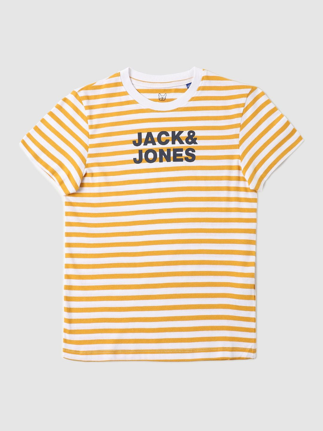 BOYS Yellow Striped Crew Neck T-shirt - 4/5Y