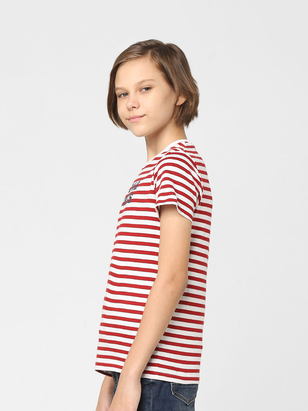 BOYS Red Striped Crew Neck T-shirt
