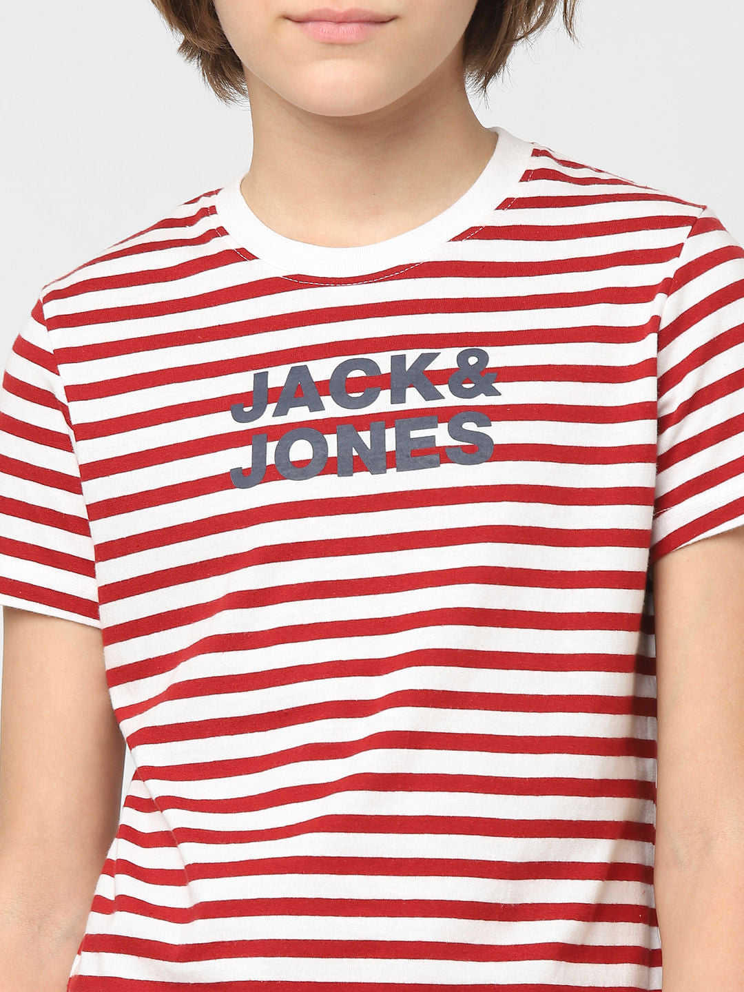 BOYS Red Striped Crew Neck T-shirt
