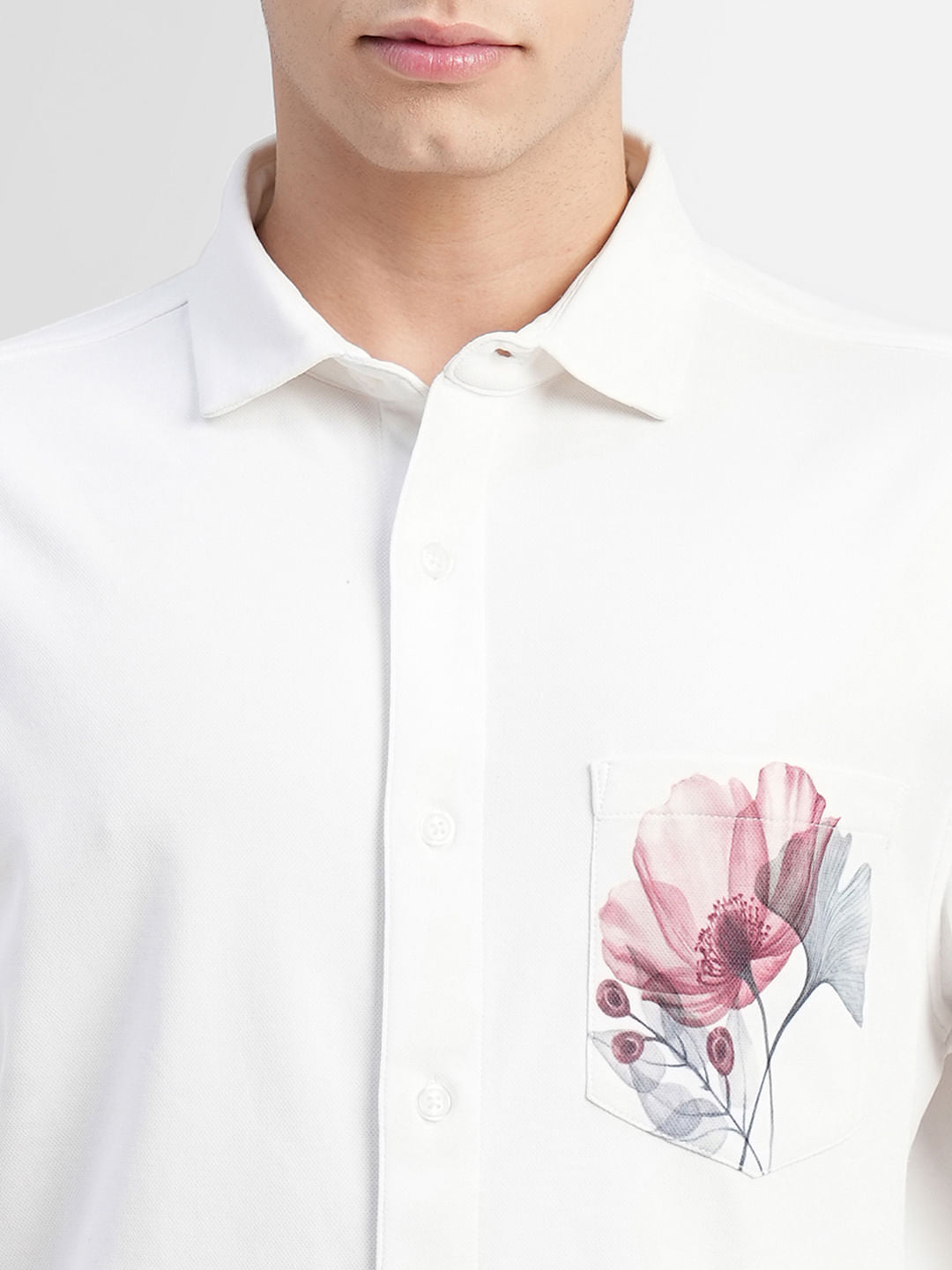 White Floral Print Full Sleeves Shirt