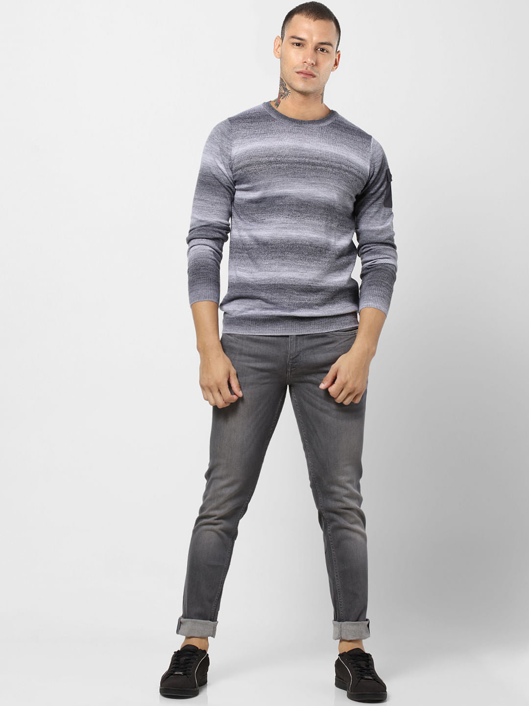 Grey All Over Print Pullover - S