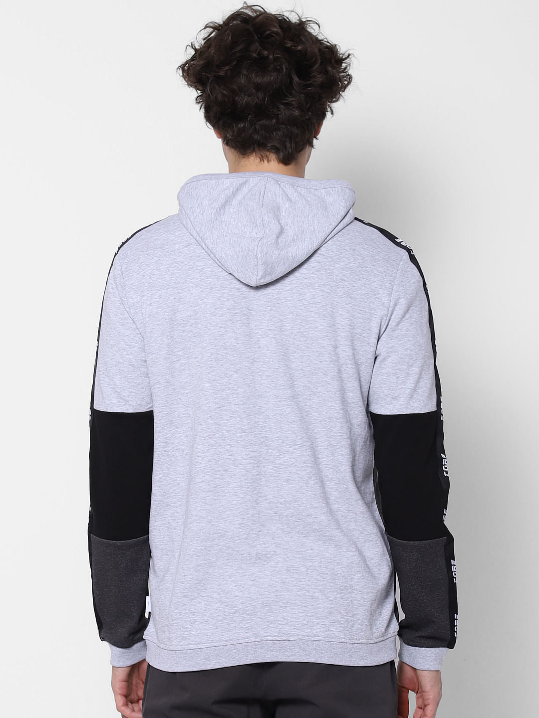 Grey Colourblocked Hooded Sweatshirt