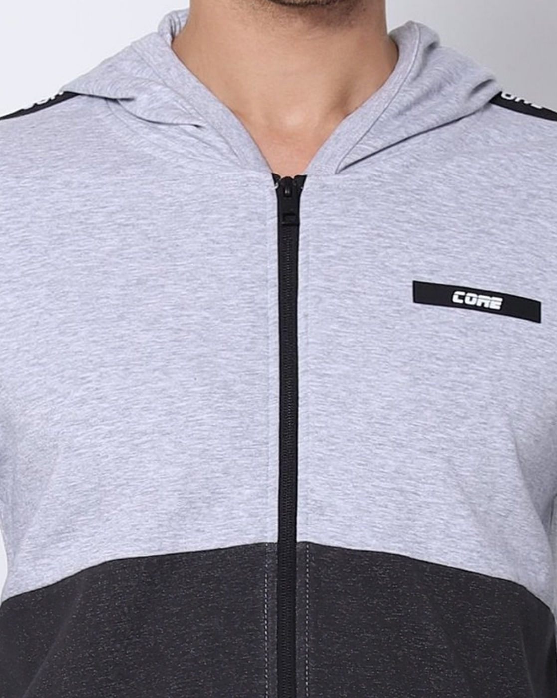 Grey Colourblocked Hooded Sweatshirt
