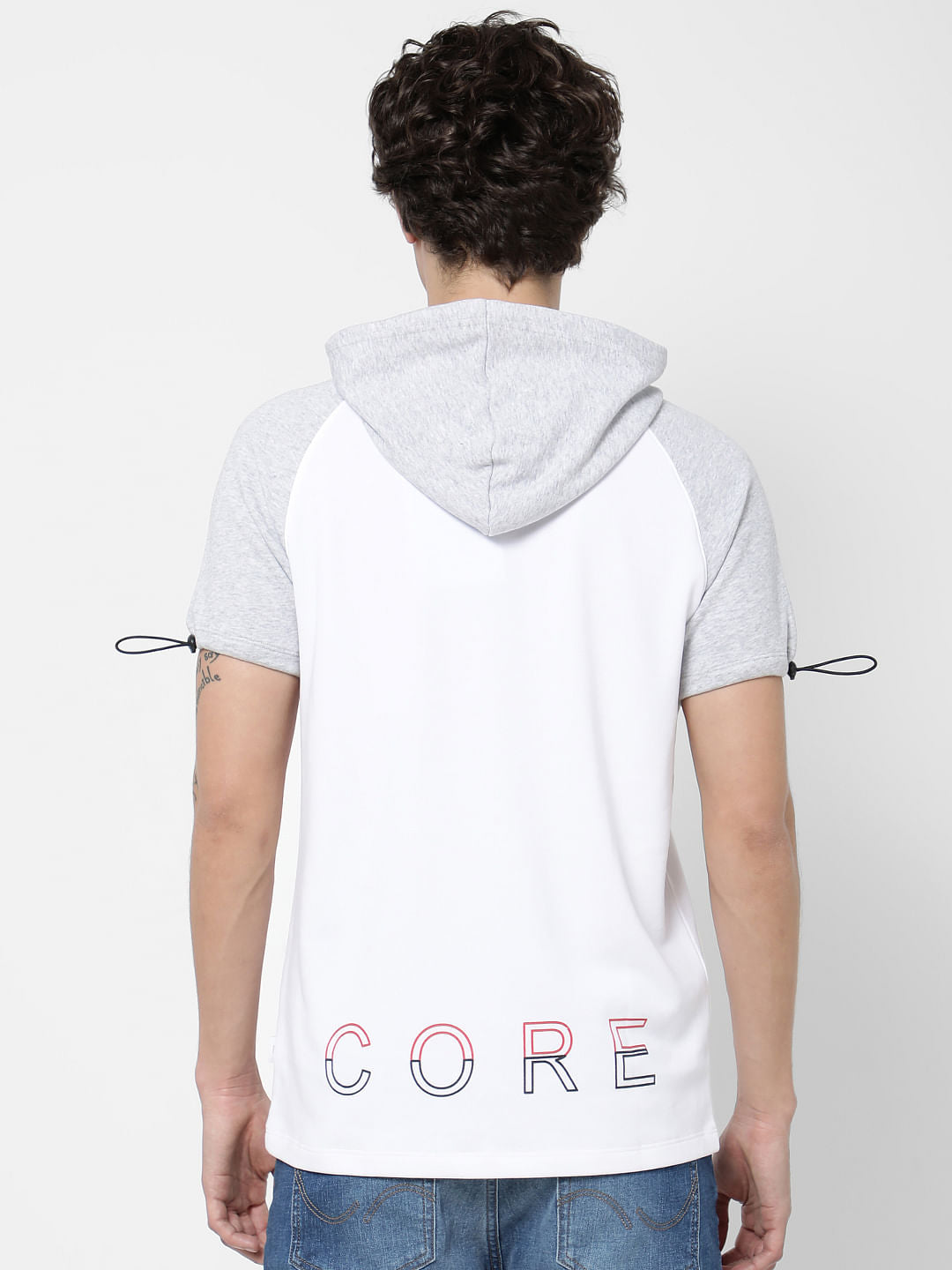 White Colourblocked Hooded Sweatshirt