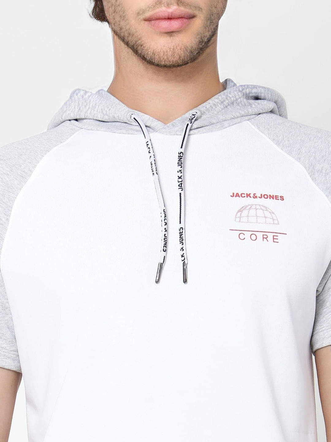 White Colourblocked Hooded Sweatshirt