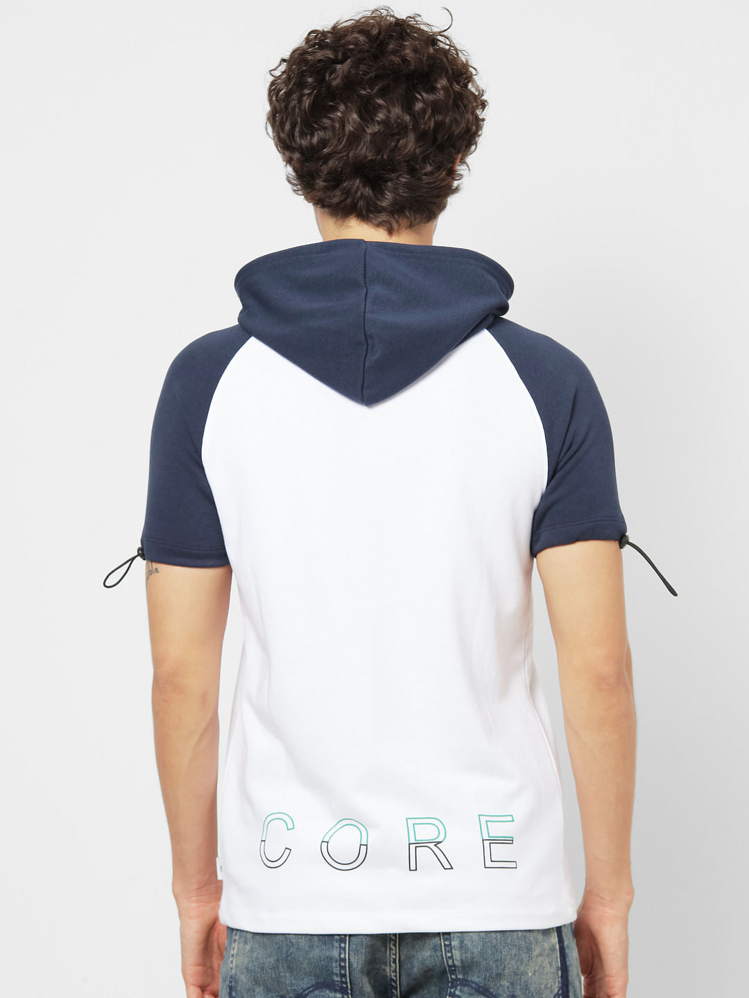 Blue Colourblocked Hooded Sweatshirt