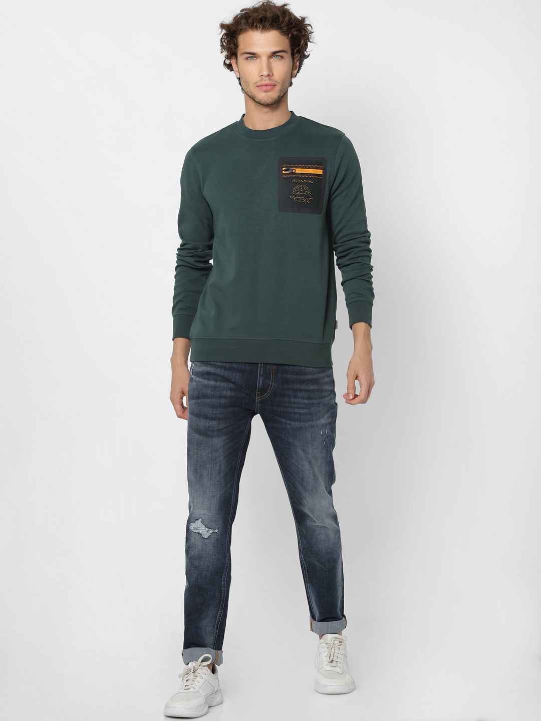 Green Mesh Detail Pocket Sweatshirt - S