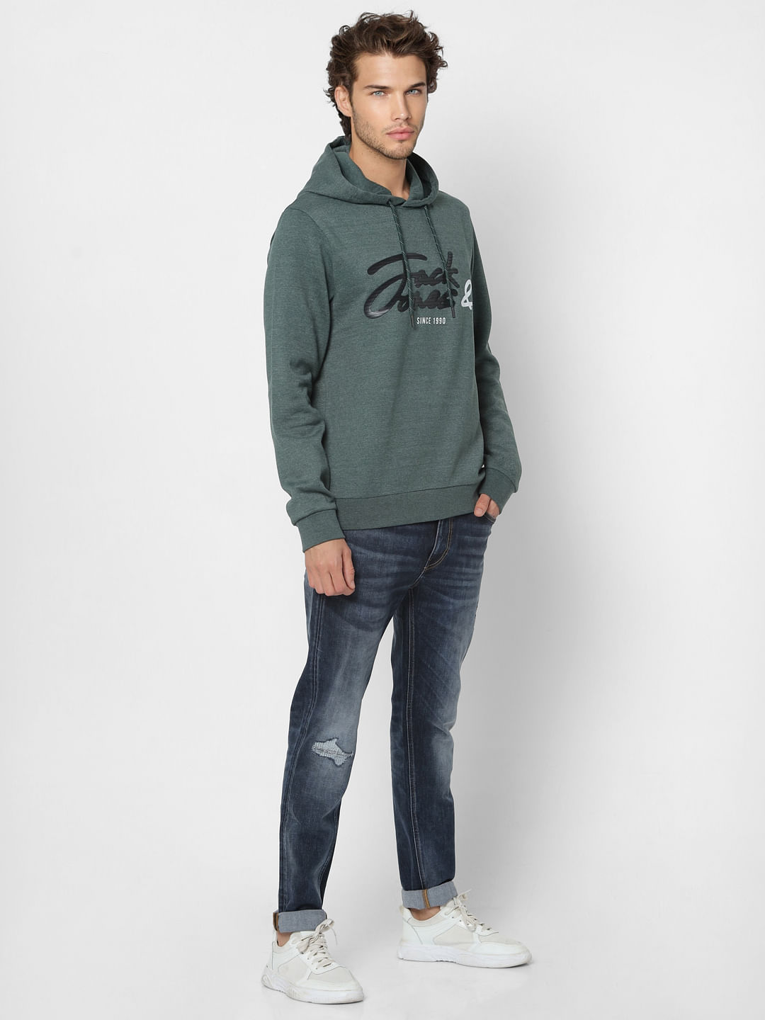 Green Logo Print Hooded Sweatshirt - S