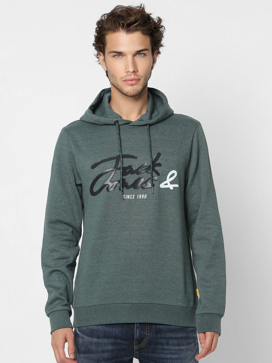 Green Logo Print Hooded Sweatshirt