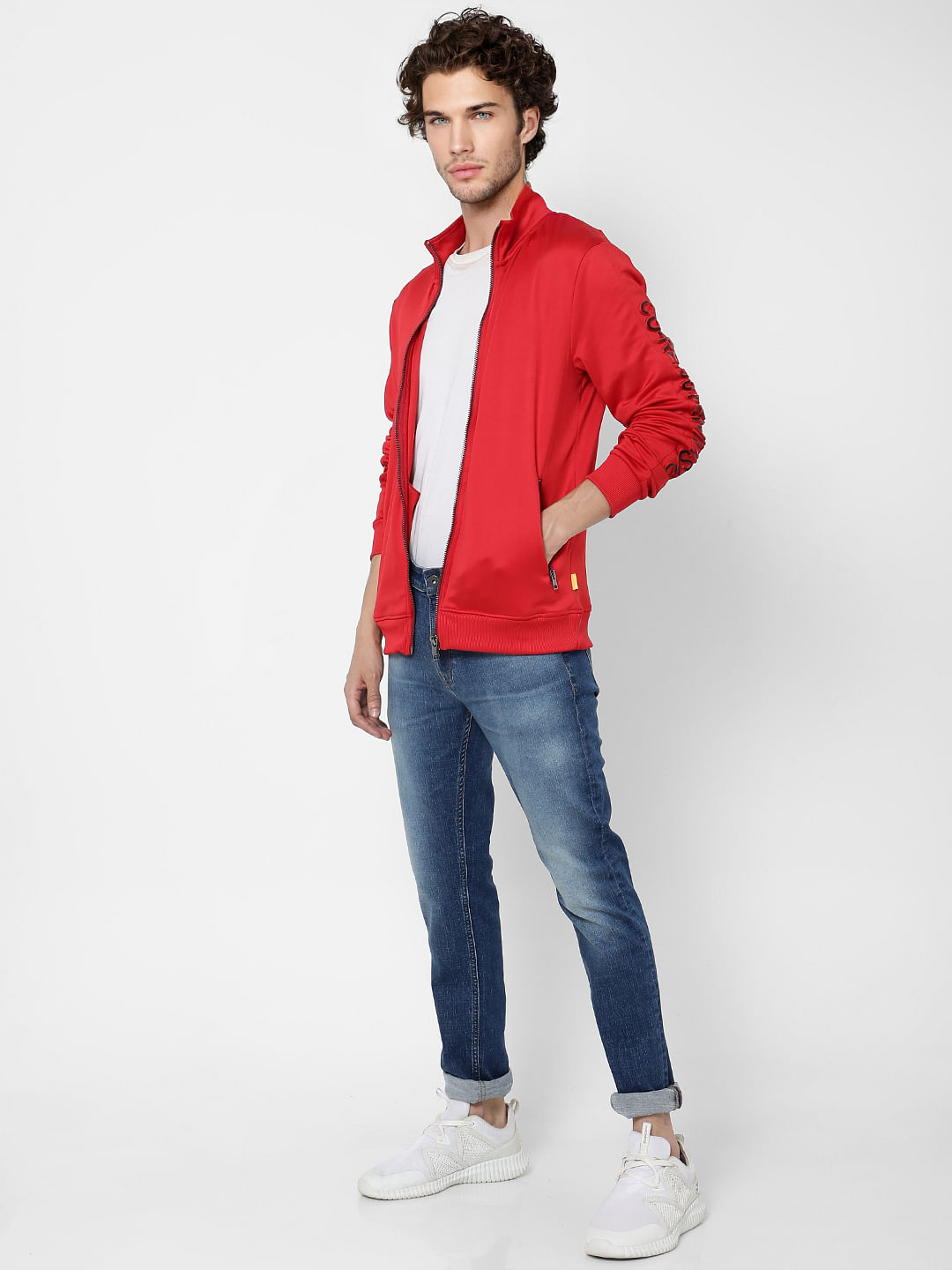 Red Embossed Text Sweat Jacket - S