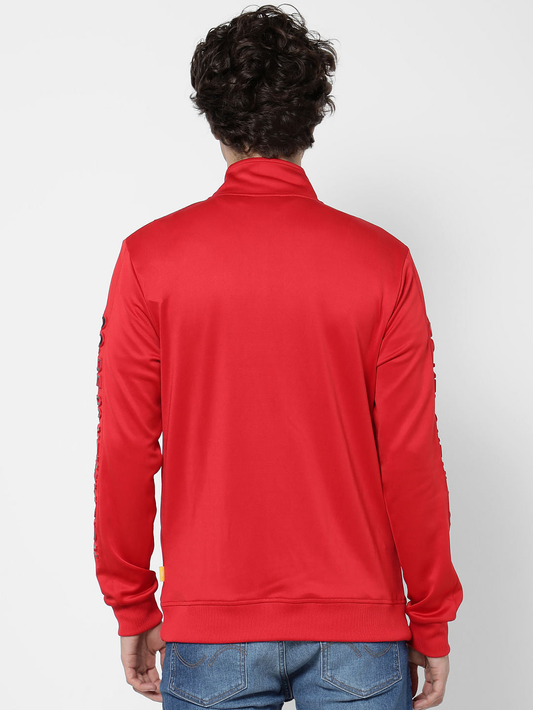Red Embossed Text Sweat Jacket