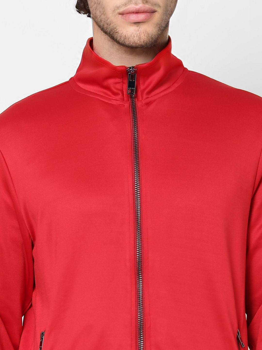 Red Embossed Text Sweat Jacket