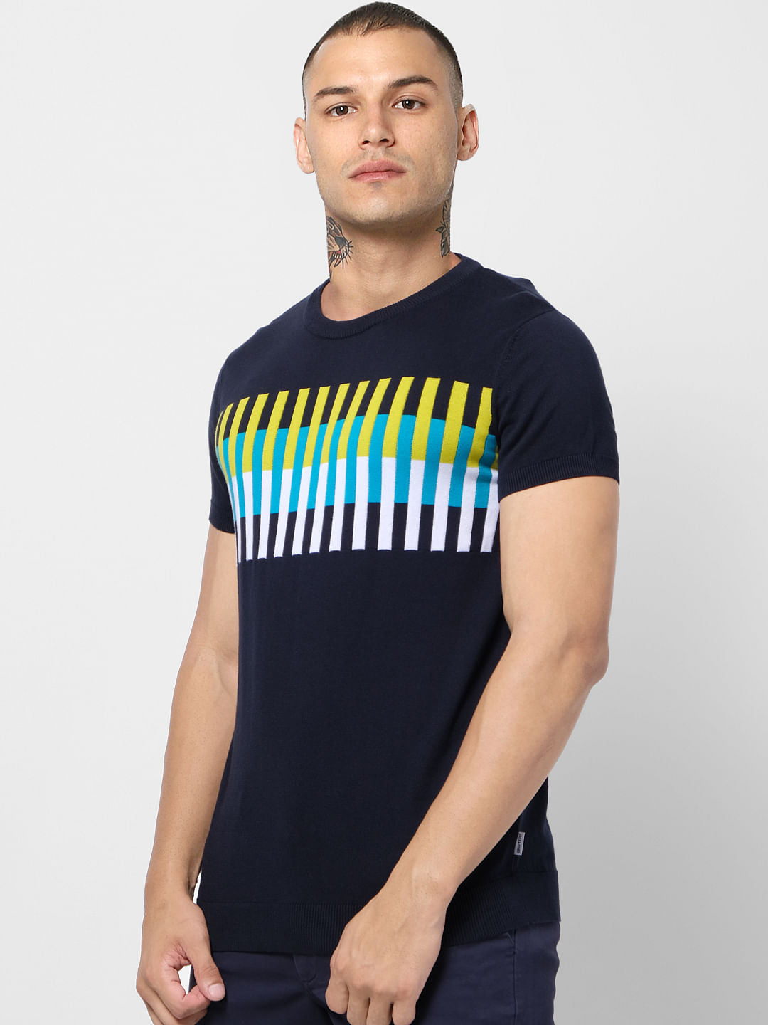 Navy Blue Graphic Print Crew Neck T-shirt