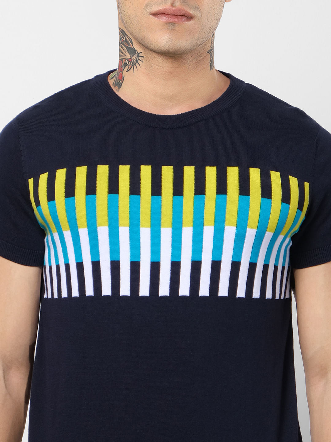 Navy Blue Graphic Print Crew Neck T-shirt