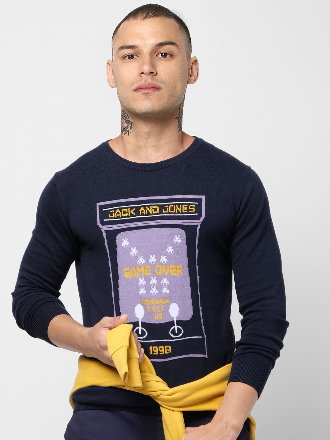 Blue Graphic Print Jacquard Pullover