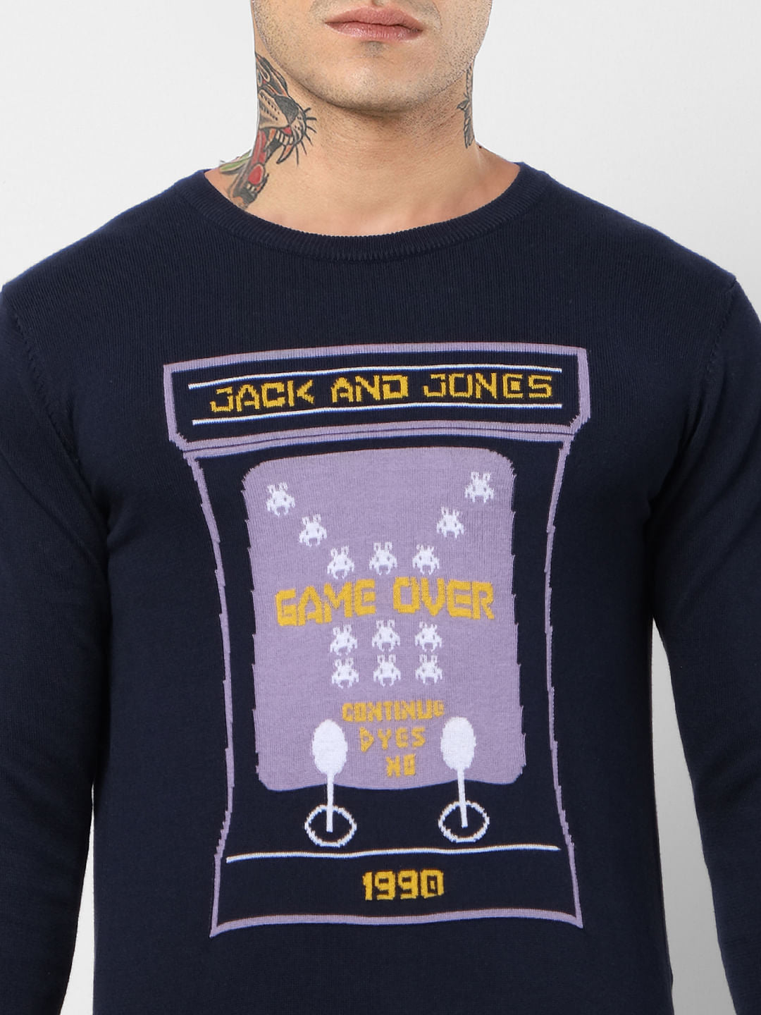 Blue Graphic Print Jacquard Pullover