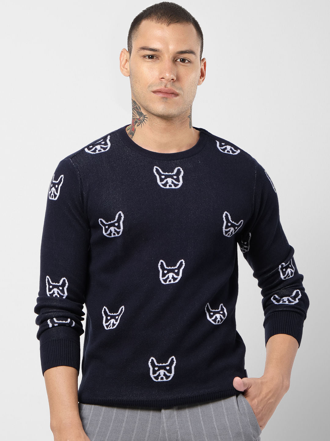 Blue Pug Print Pullover