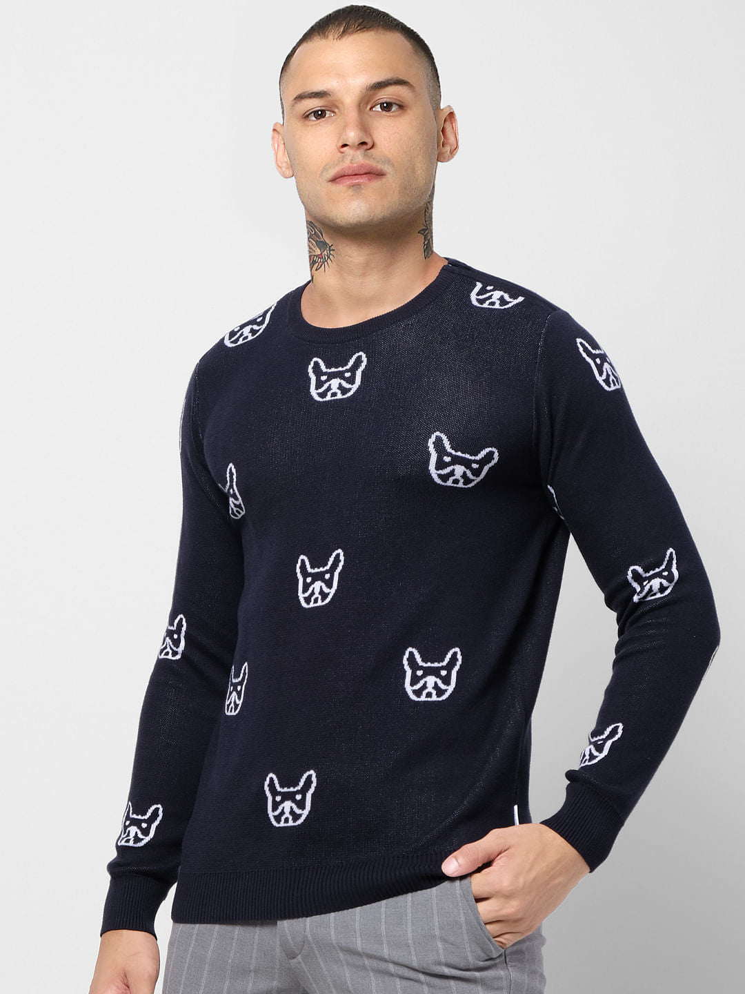 Blue Pug Print Pullover