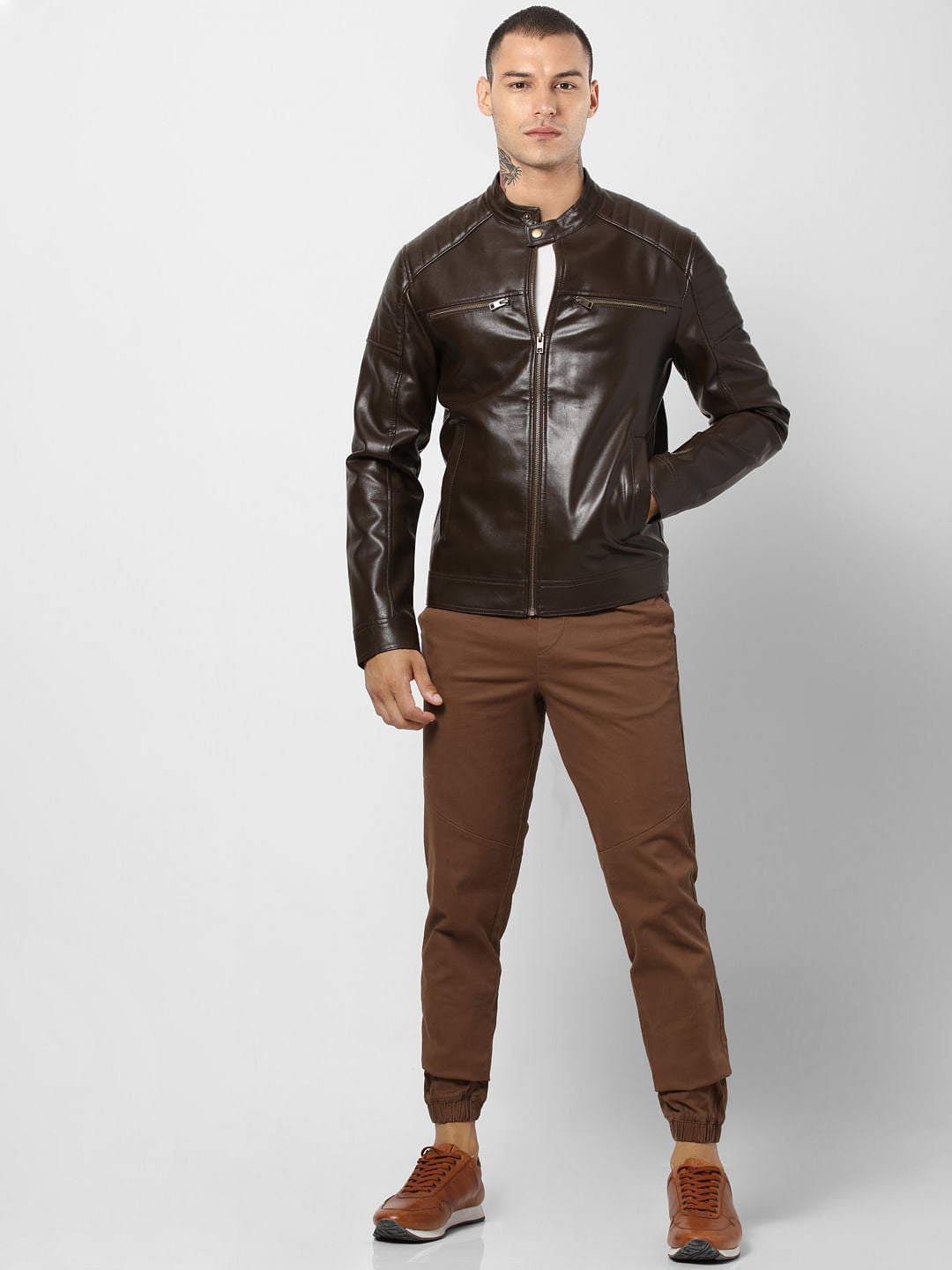 Brown Biker Jacket - S