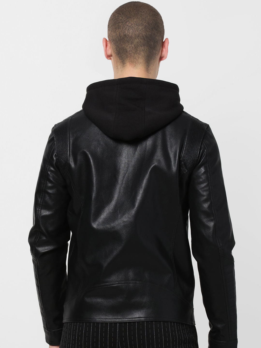 Black Hooded PU Jacket