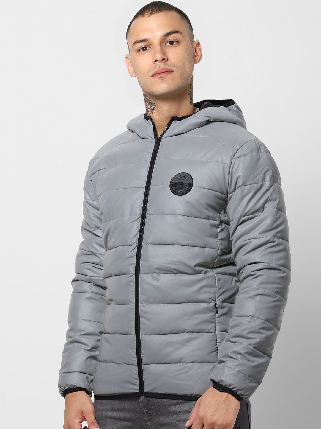 Grey Hooded Puffer Jacket