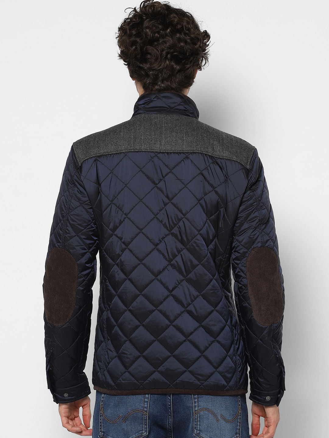 Blue Jacquard High Neck Jacket