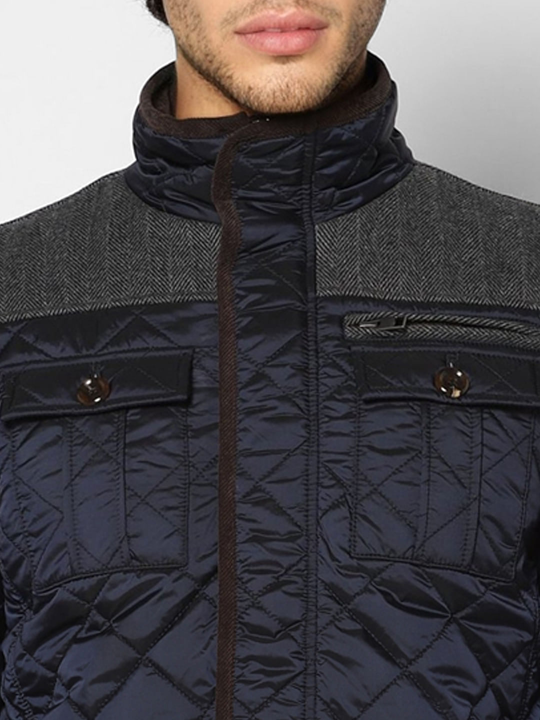 Blue Jacquard High Neck Jacket