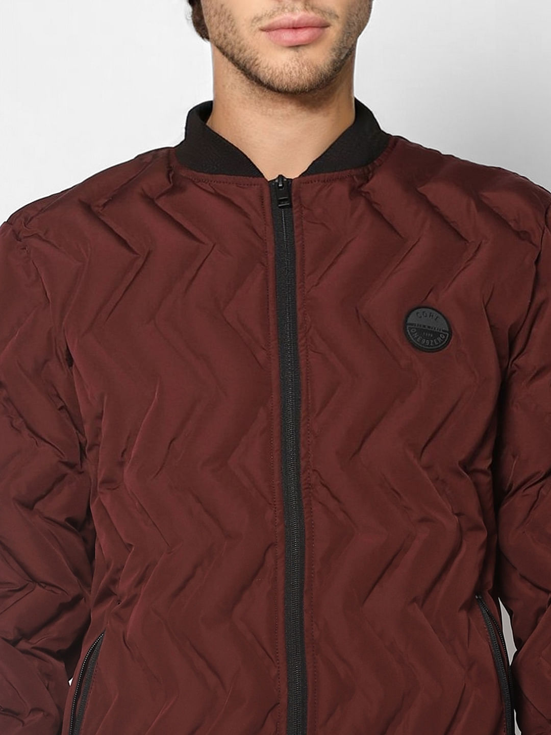Burgundy Self-Design Bomber Jacket