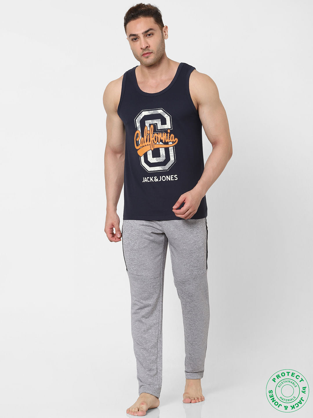 Navy Blue Logo Print Vest - S