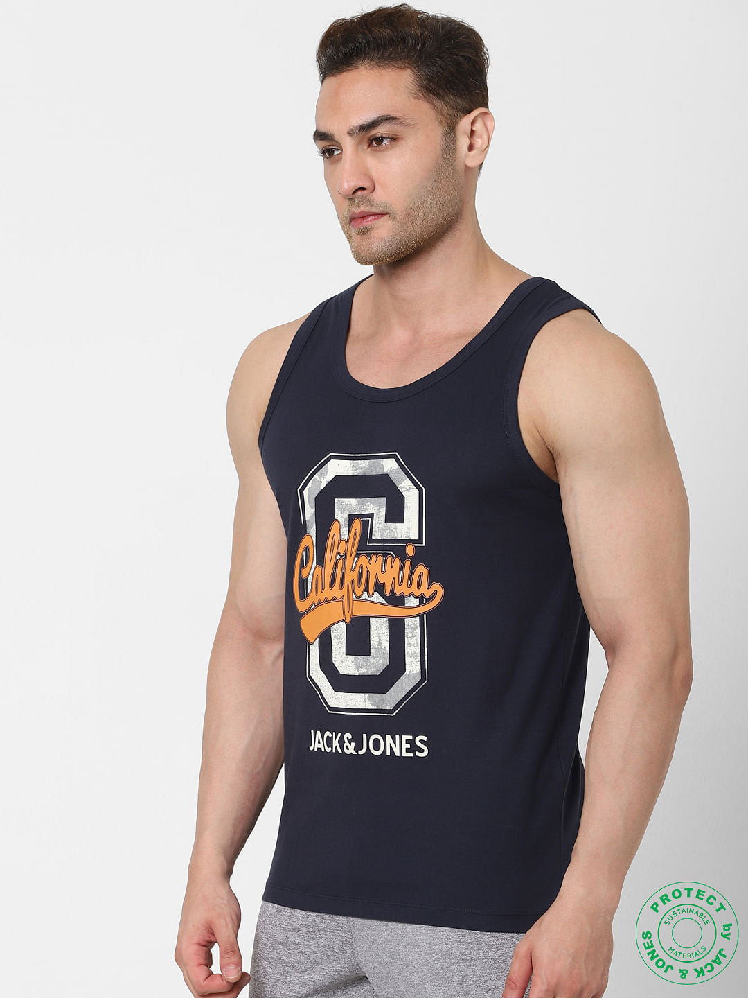 Navy Blue Logo Print Vest