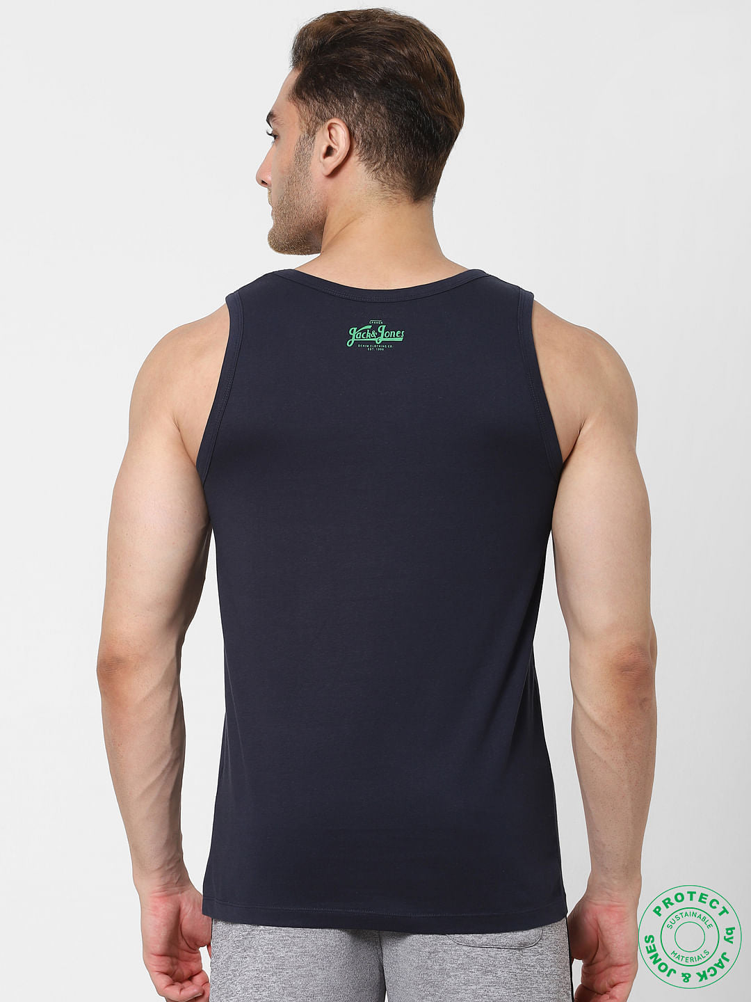 Navy Blue Logo Print Vest