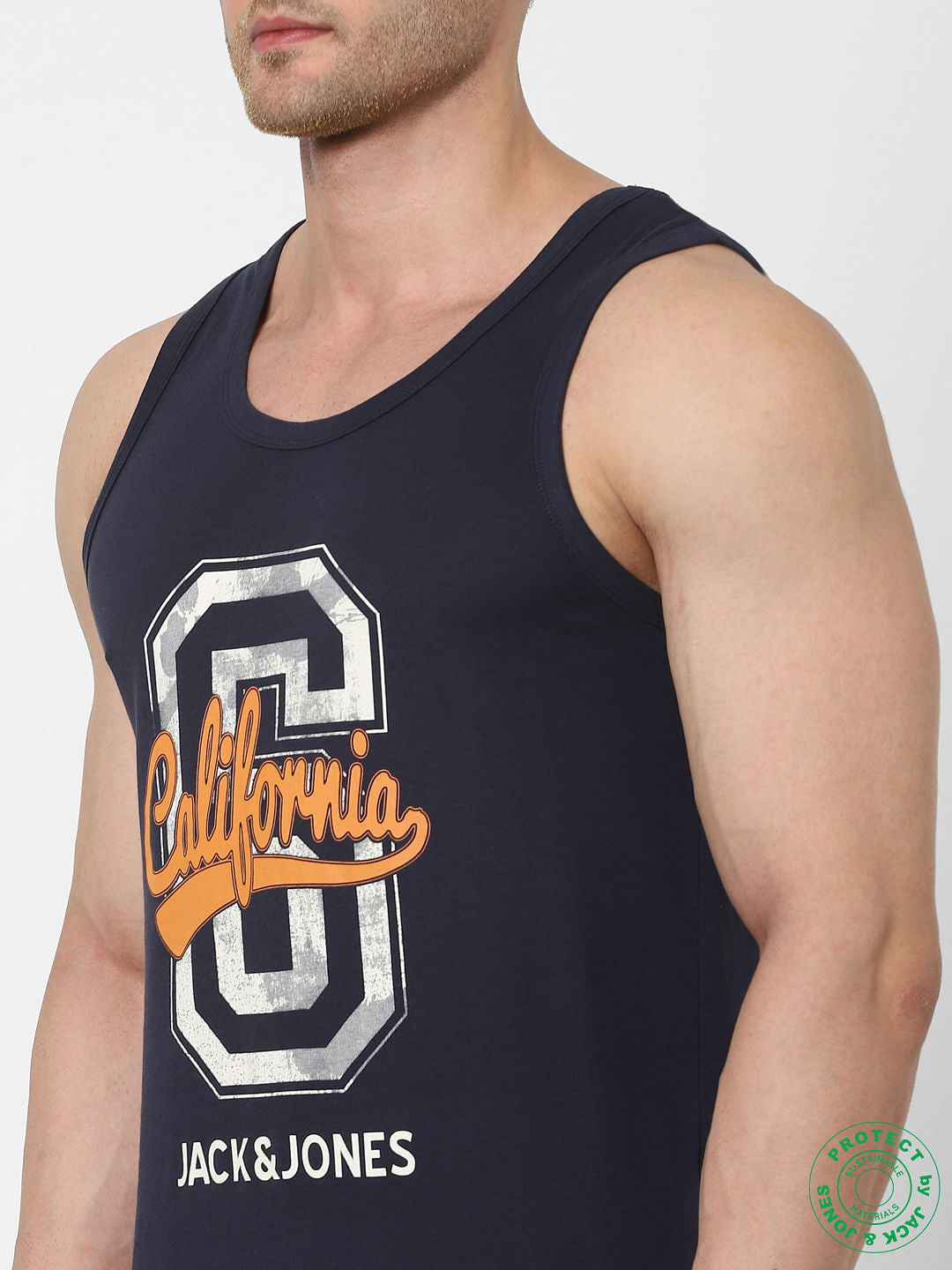 Navy Blue Logo Print Vest