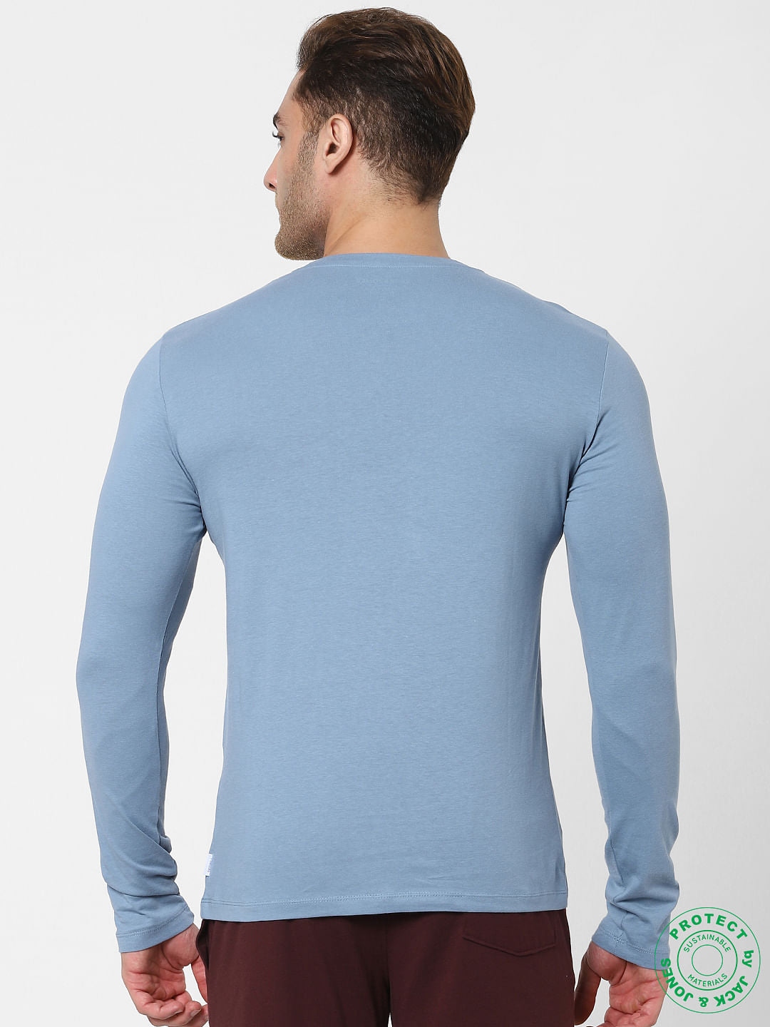 Blue Logo Print Full Sleeves Crew Neck T-shirt