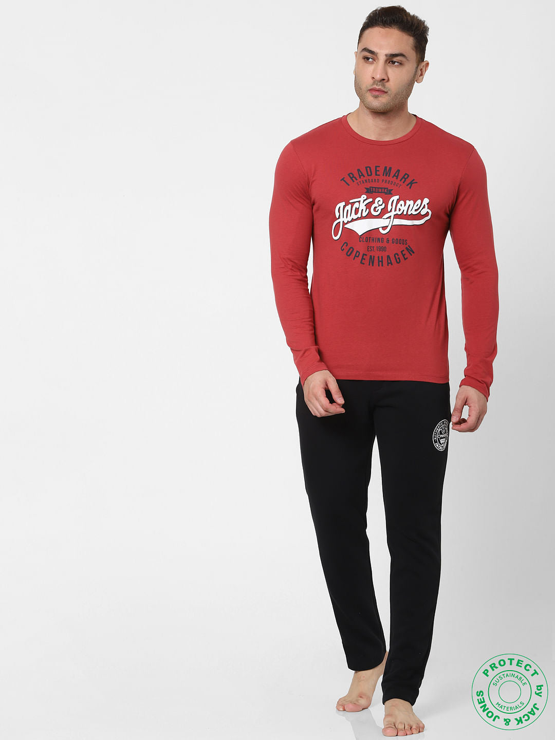 Red Logo Print Full Sleeves Crew Neck T-shirt - S