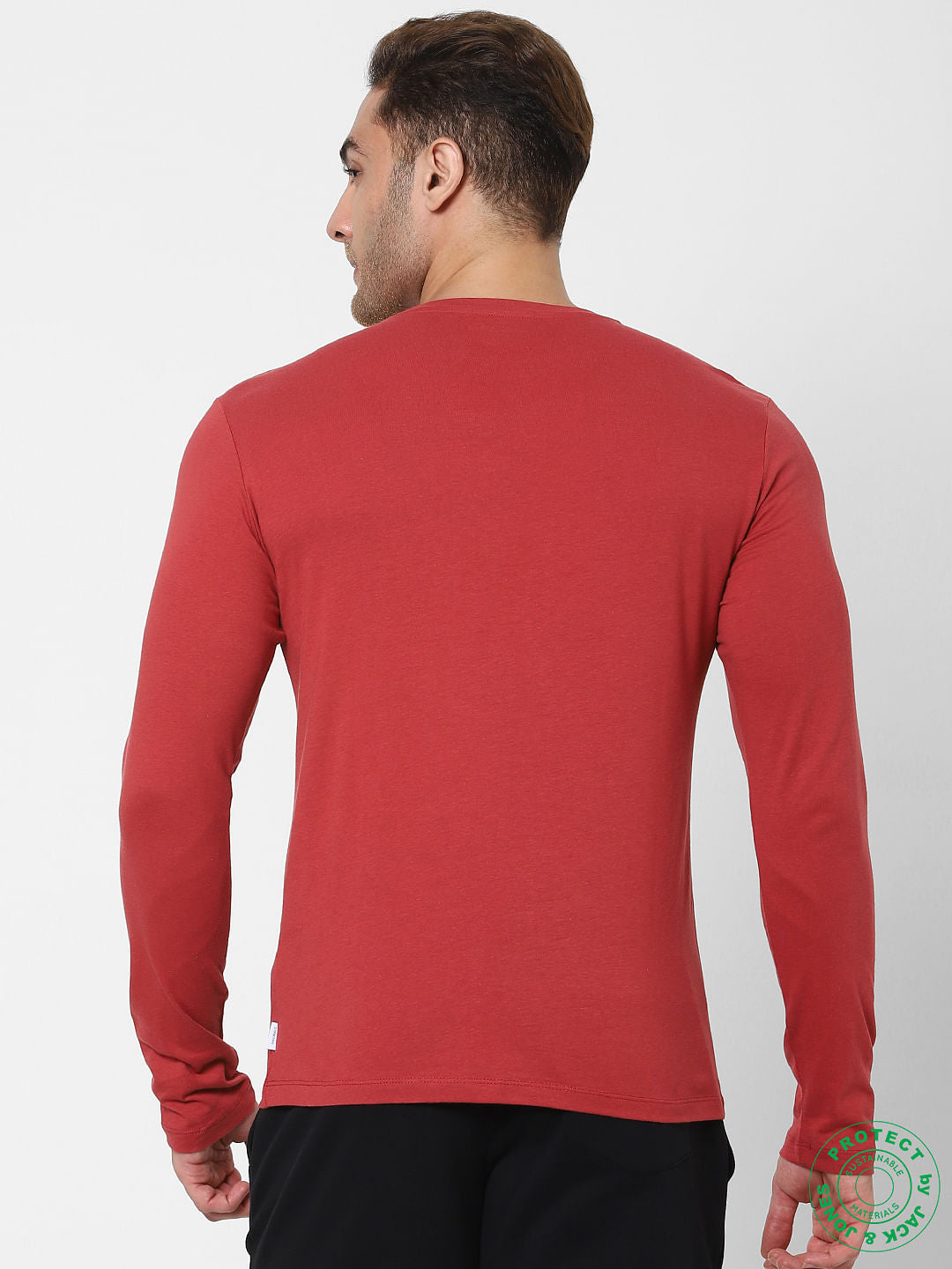 Red Logo Print Full Sleeves Crew Neck T-shirt