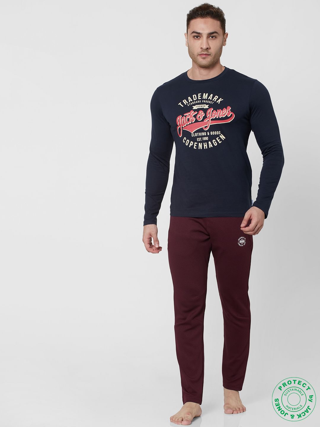 Blue Logo Print Full Sleeves Crew Neck T-shirt - S