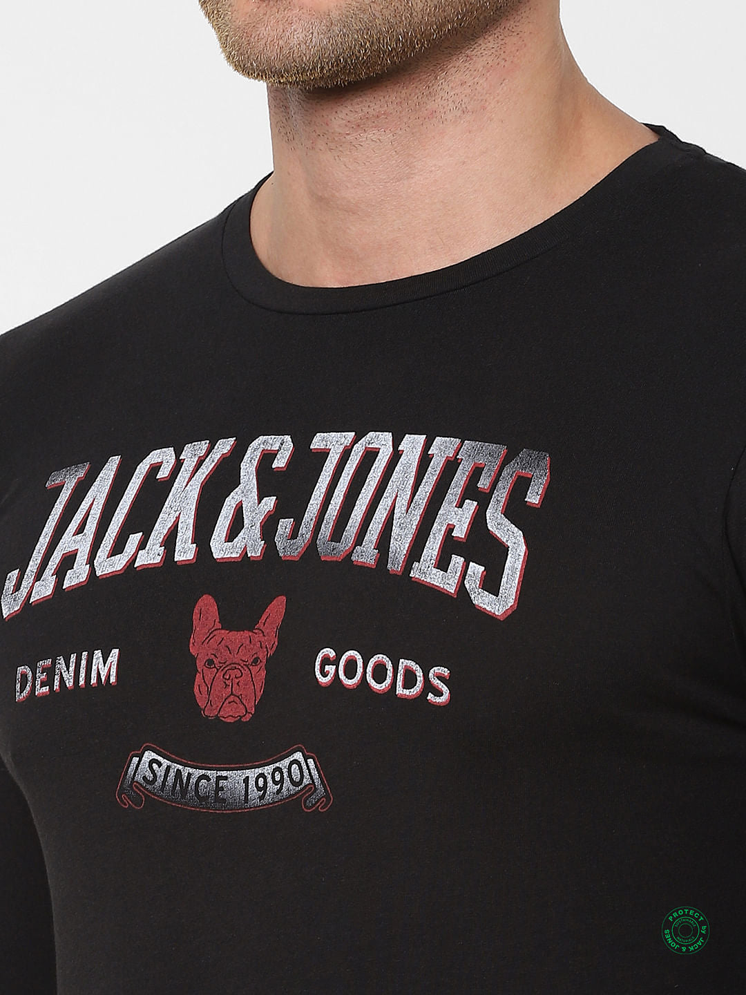 Black Logo Print Full Sleeves Crew Neck T-shirt