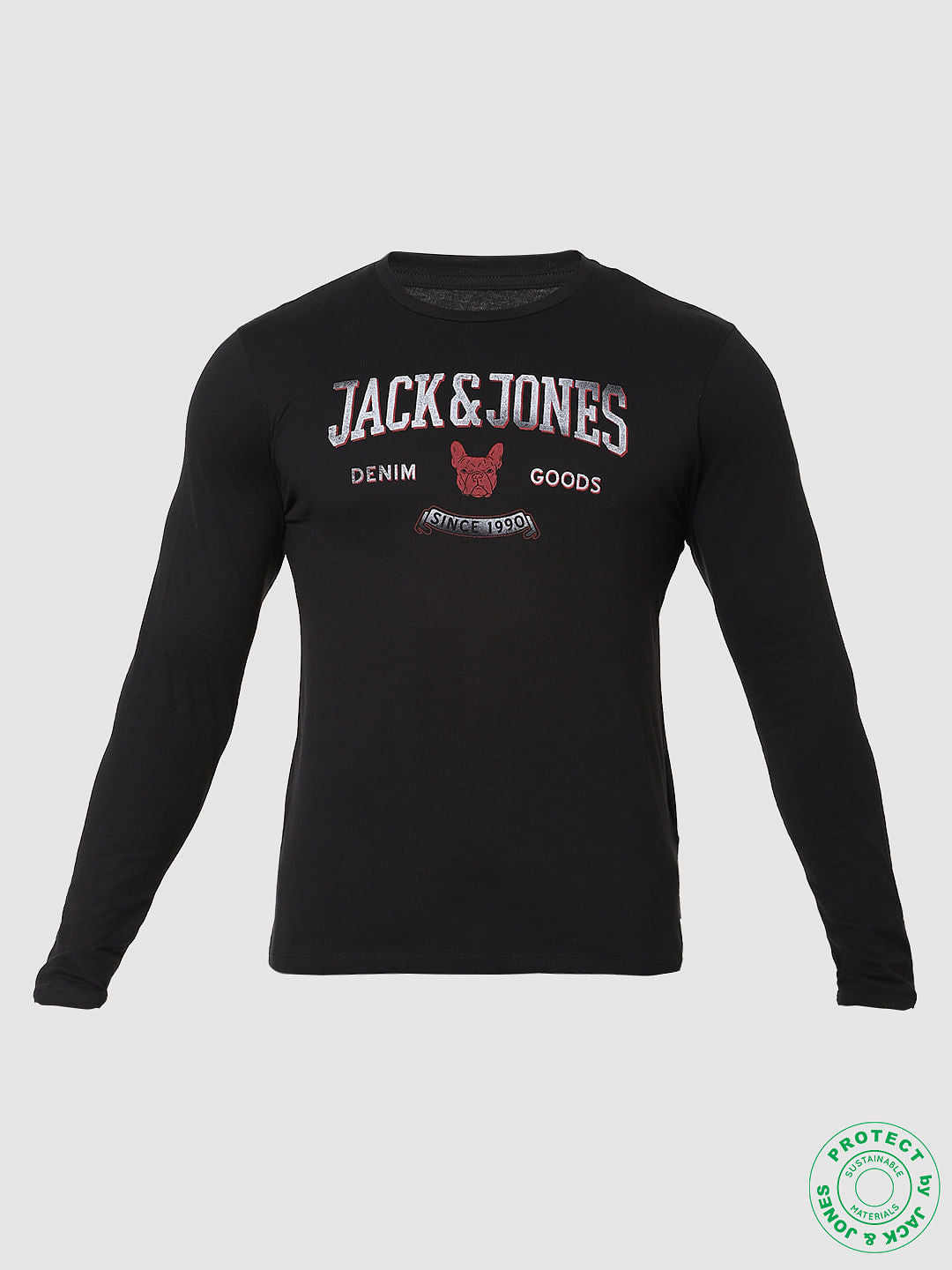 Black Logo Print Full Sleeves Crew Neck T-shirt